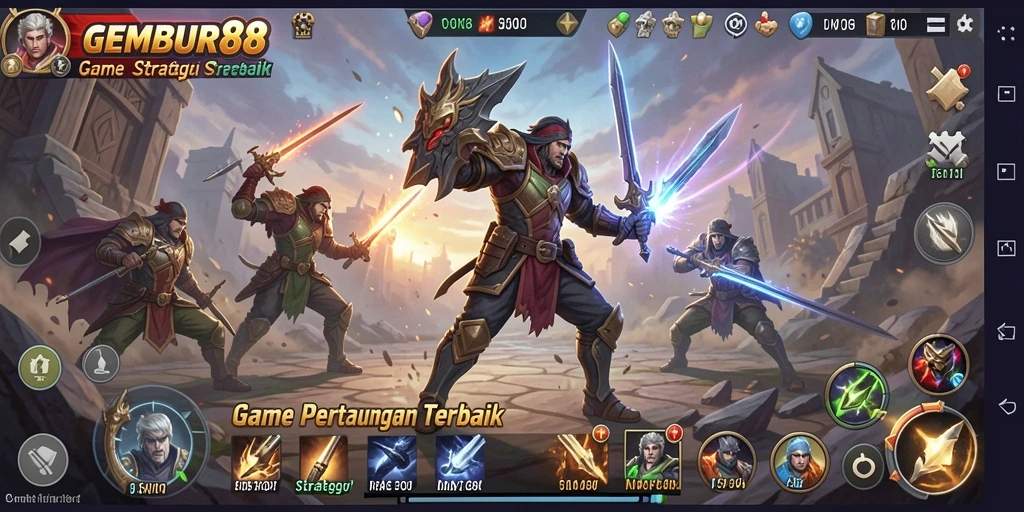 Screenshot utama GEMBUR88 menampilkan pertarungan seru dan strategi dalam gameplay.