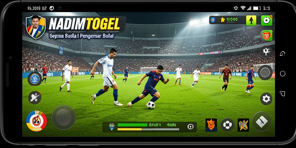 Screenshot gameplay NADIMTOGEL menampilkan pertandingan sepak bola yang intens.