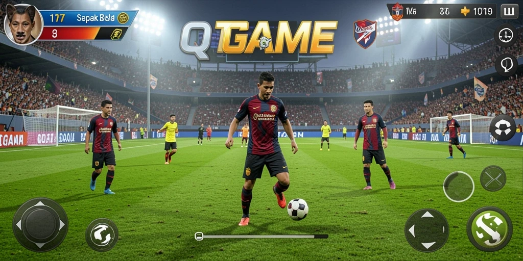 Menampilkan gameplay QTGAME yang seru dan menantang dalam olahraga sepak bola.