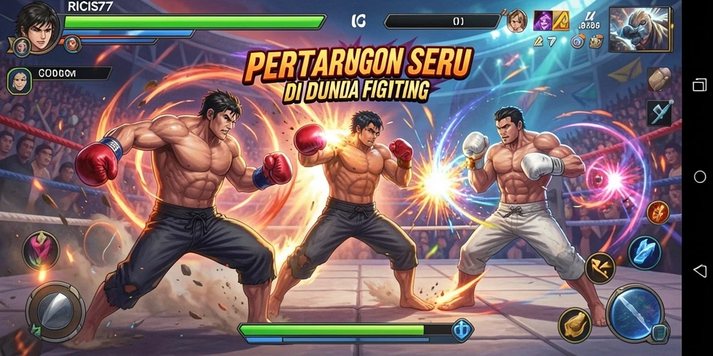 Tangkapan layar gameplay RICIS77 menampilkan aksi pertarungan seru dan dinamis.