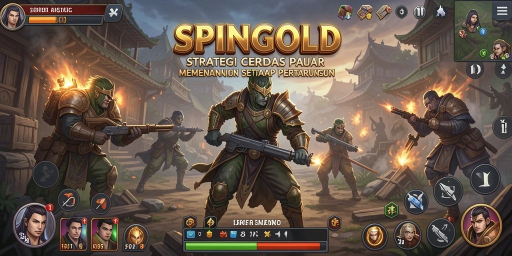 Tampilan gameplay SPINGOLD yang memukau dengan pertarungan strategi yang menarik.